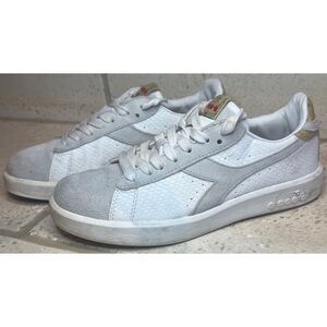 Diadora White Suede Leather Low Rise Lace Up Sneakers Size 7.5